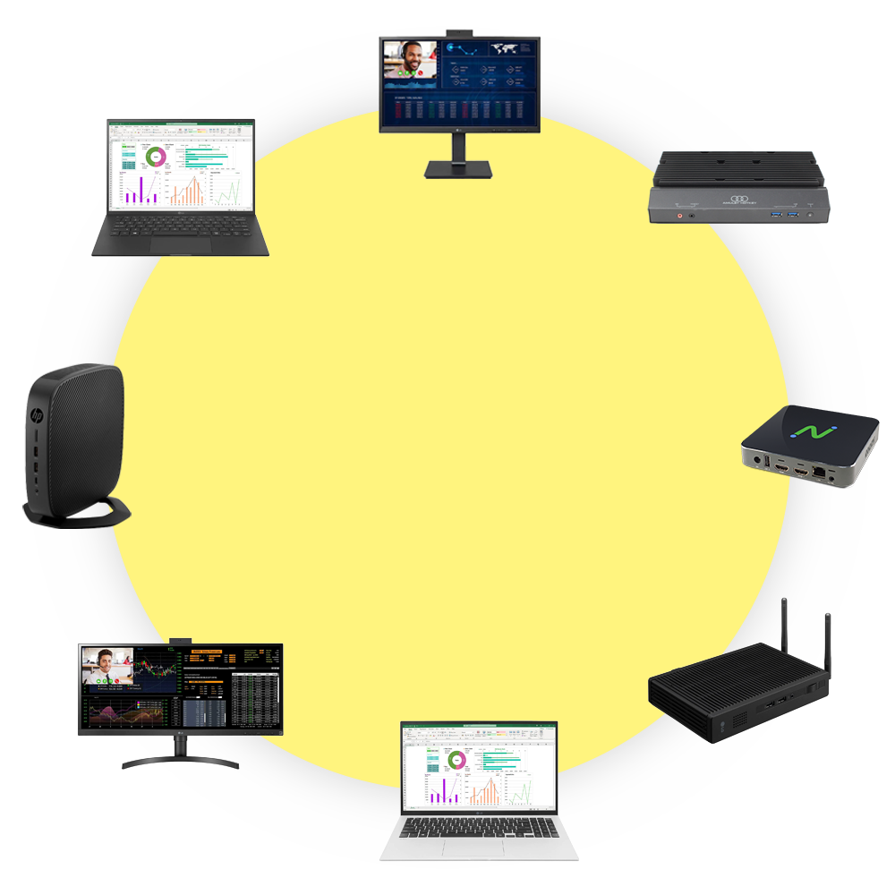 Different Thin Client Endpoints around a yellow circle